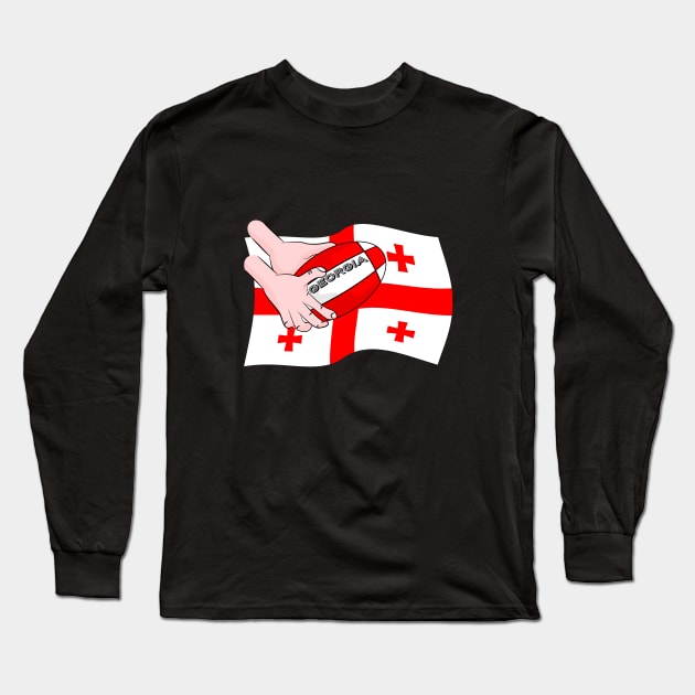 Rugby Georgia Flag Long Sleeve T-Shirt by mailboxdisco